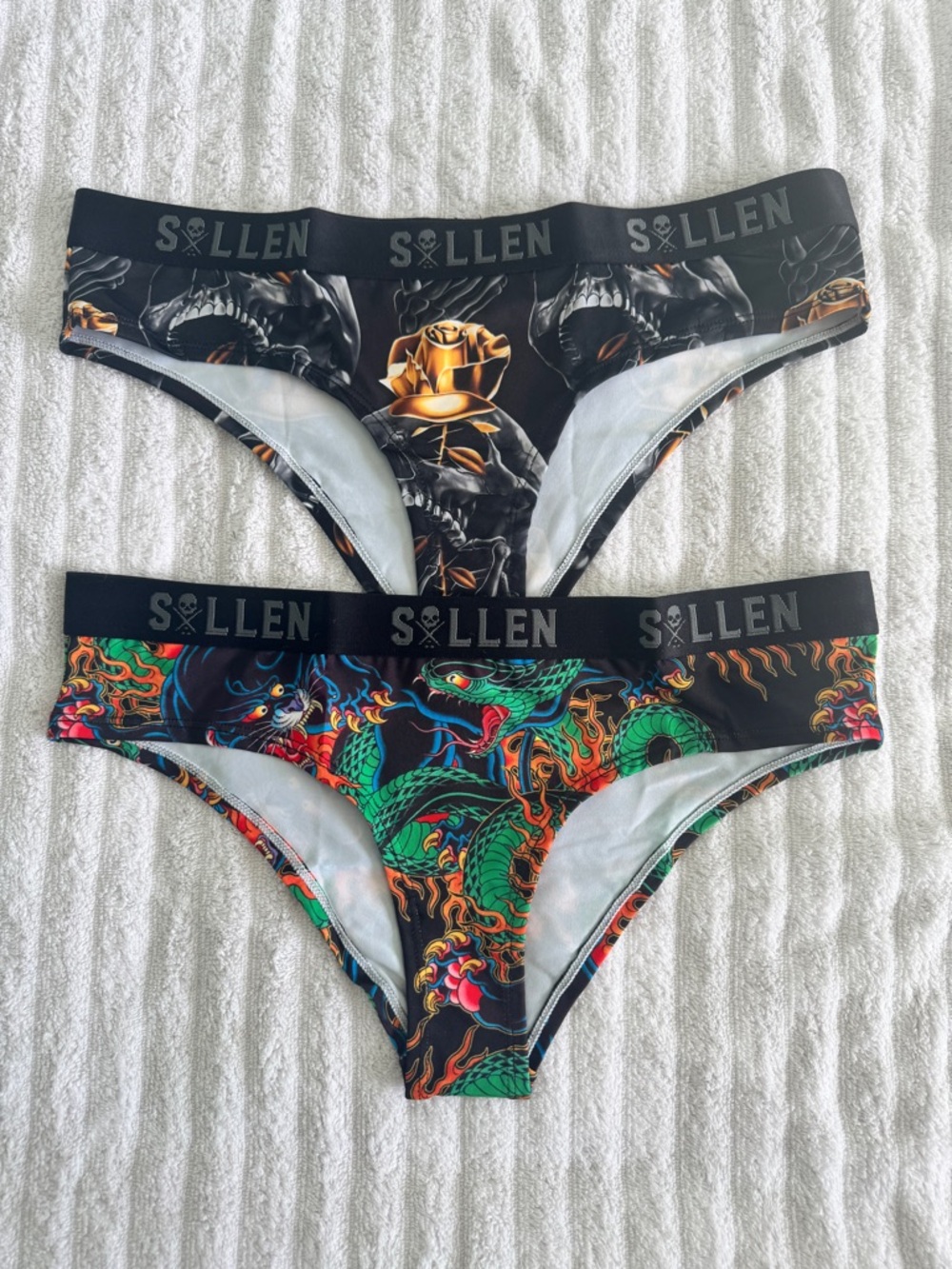 Women’s cheeky Briefs - Black with Multicolor Dragon & Gold Rose Prints (2-Pack)